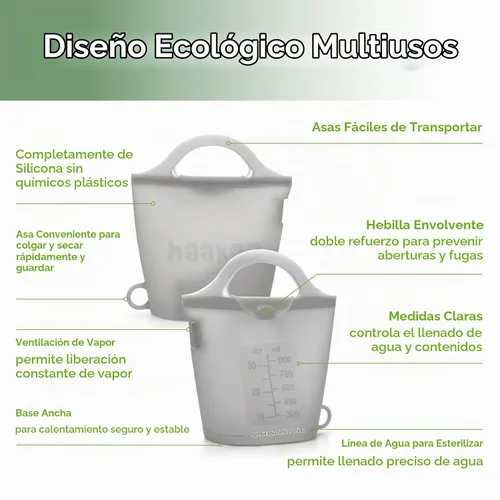 Vista 5 de Bolsa de vaporización y esterilización de microondas de silicona Haakaa para viajes, bolsas de vaporización de silicona reutilizables de 30oz/900ml