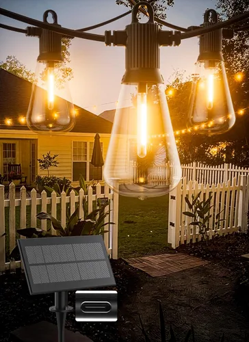 Vista 14 de Zuske Cadena de luces para exteriores de 25 pies, luces LED colgantes para patio con 12 bombillas inastillables, luces impermeables