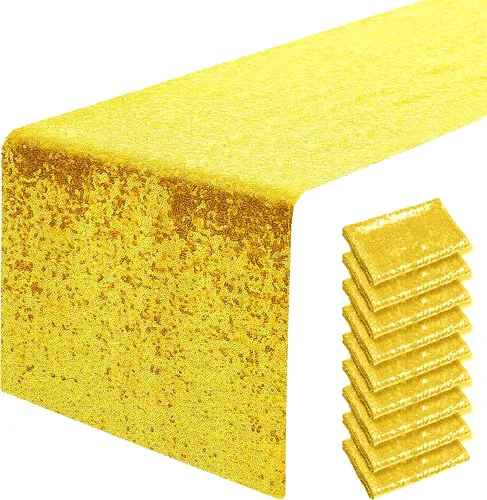 Vista 16 de Pufogu - Camino de mesa de lentejuelas brillantes de 12 x 72 pulgadas para fiestas de cumpleaños, decoración de bodas, despedidas de soltera