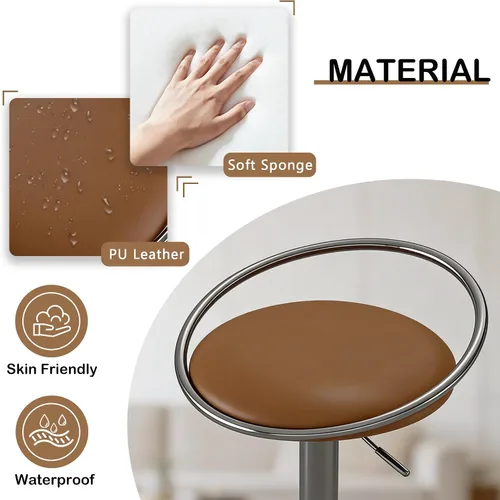 Vista 4 de Juego de 2 taburetes de bar, taburetes de bar giratorios ajustables con asiento tapizado, taburetes de mostrador de piel sintética para bar, isla