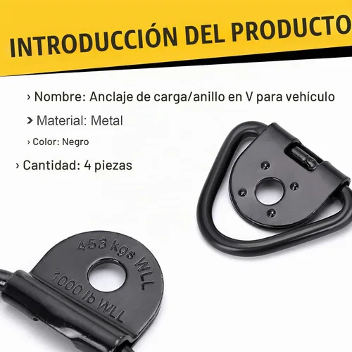 Vista 3 de Pack-4 - Anclaje de amarre con anillo en forma de V para automóvil, accesorios multiusos de 2.3 x 2.2 pulgadas, accesorios de amarre de caja