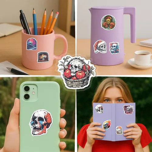 Vista 6 de Paquete de 100 calcomanías de calavera (tamaño grande), calcomanías para laptop, teléfono, automóvil, botella de agua, calcomanías para adultos