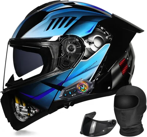 Vista 14 de Casco modular de motocicleta con Bluetooth abatible de cara completa aprobado por DOT FMVSS-218 con doble visera, multiventilación, diseño