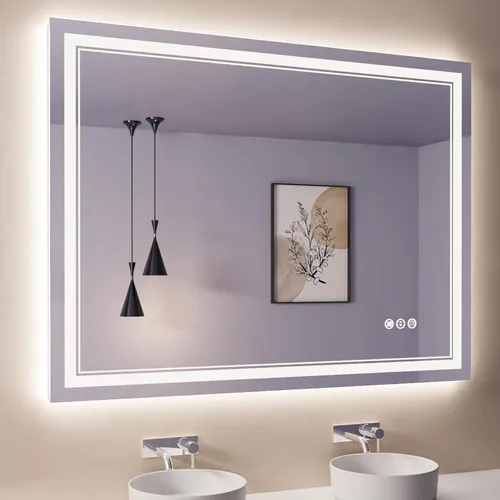 Vista 49 de Espejo de baño LED de 24 x 28 pulgadas, luz frontal y retroiluminada, antiniebla, regulable, espejo de tocador iluminado con memoria, espejo LED
