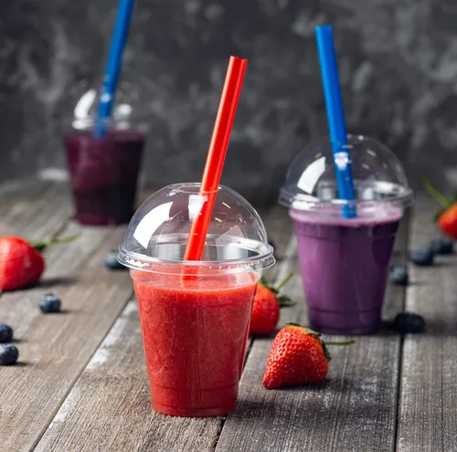 Vista 4 de [50 juegos de 12 onzas] Vasos de plástico transparente para mascotas con tapas de cúpula para café helado, bebidas frías, batidos, tazas