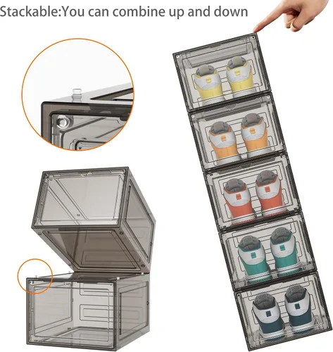 Vista 5 de HOMIDEC Almacenamiento de zapatos, paquete de 6 organizadores de zapatos de plástico duro, cajas de zapatos de plástico transparente apilables