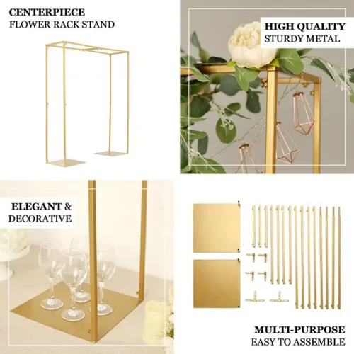 Vista 4 de 48" Adjustable Over The Table Stand, Square Metal Arch, Wedding Decor, Floral Arch, Balloon Arch - Gold