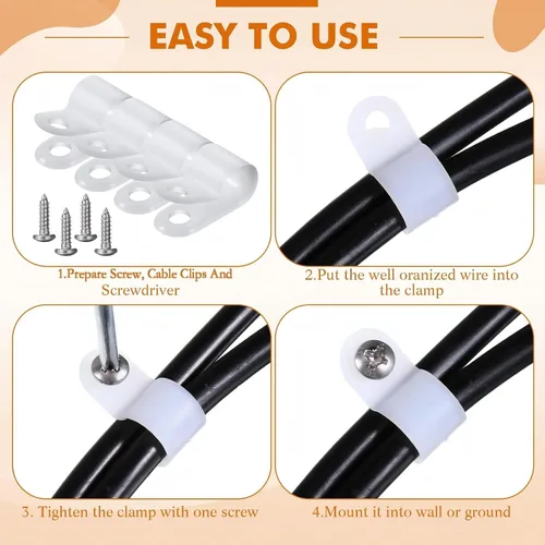 Vista 20 de Hicarer Paquete de 50 abrazaderas de cable tipo R, clips de sujeción de cable de montaje de tornillo de nailon con 50 tornillos para gestión de Negro