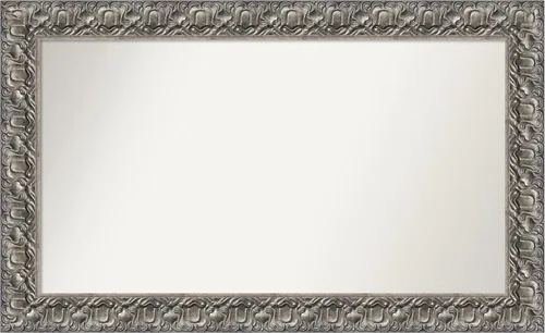 Vista 324 de Amanti Art Espejo de baño plateado para sobre fregadero, 26 x 26 pulgadas, espejo cuadrado de níquel pulido, marco de madera tradicional mediano, se