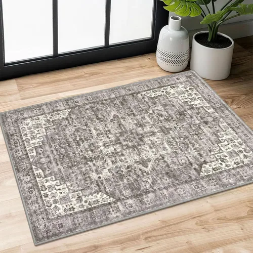 Vista 147 de SIILOOM Alfombra lavable de 2 x 3 pies, alfombra suave color taupe ceniza para entrada, tapete antideslizante para puerta de interior, tapete