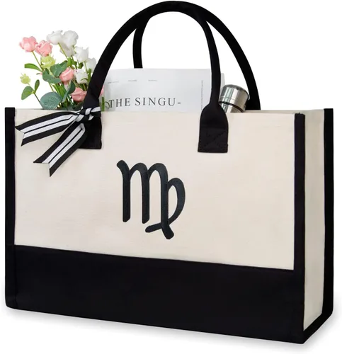 Vista 508 de TOPDesign Personalized Initial Canvas Beach Bag, Monogrammed Gift Tote Bag for Women