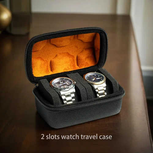 Vista 2 de Estuche de viaje duro con 2 ranuras, caja de almacenamiento y caja organizadora para hombres y mujeres con almohada de reloj antimovimiento