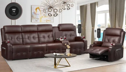 Vista 17 de Sofá reclinable, sofá reclinable con masaje de 3 plazas con gran capacidad de peso, sofá de dos plazas para RV con espacio libre con consola, USB