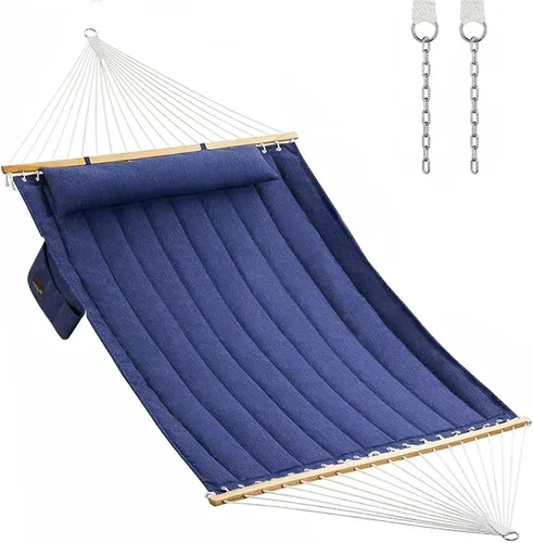 Vista 11 de CHULIM Hamaca de tela acolchada doble de 12 pies con barras separadoras y almohada, capacidad de peso de 450 libras, hamaca para 2 personas