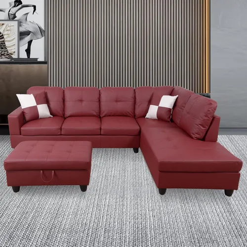 Vista 8 de Moderno sofá seccional de cuero en forma de L (rojo, hacia la izquierda)
