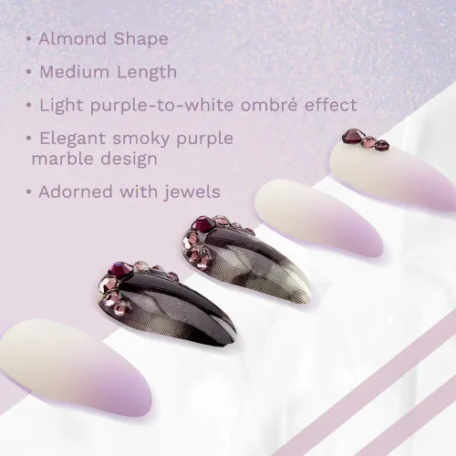 Vista 4 de Ardell Nail Addict - Juego de uñas artificiales premium, mármol morado degradado