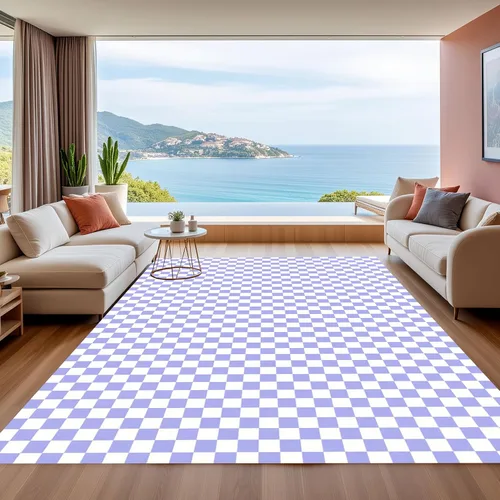 Vista 12 de Alfombra ondulada azul única con diseño de cuadros para sala de estar, extra grande, lavable a máquina, alfombra de pasillo de cocina, alfombra