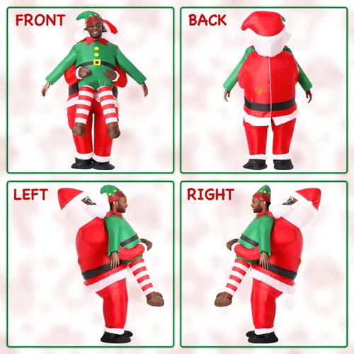 Vista 3 de Disfraz inflable de Papá Noel afroamericano, divertido traje inflable para hombres y mujeres, adultos, ropa de Papá Noel, diseño de cuerpo completo