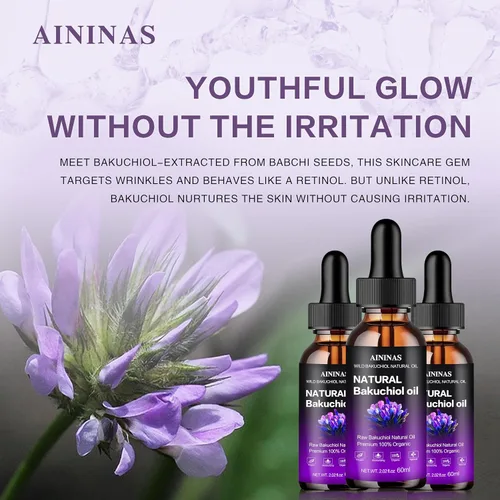 Vista 4 de AIninas - Aceite de Bakuchiol orgánico para la cara, alternativa natural al retinol que reduce las arrugas y las líneas finas, seguro para la piel