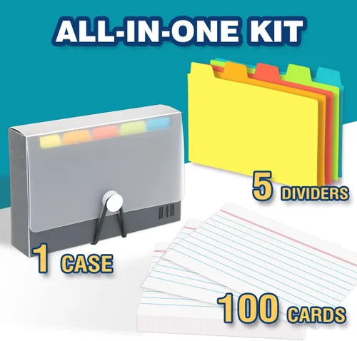 Vista 2 de Estuche de tarjetas de índice H4D de 3x5 con 100 tarjetas de índice pesadas rayadas y separadores, negro