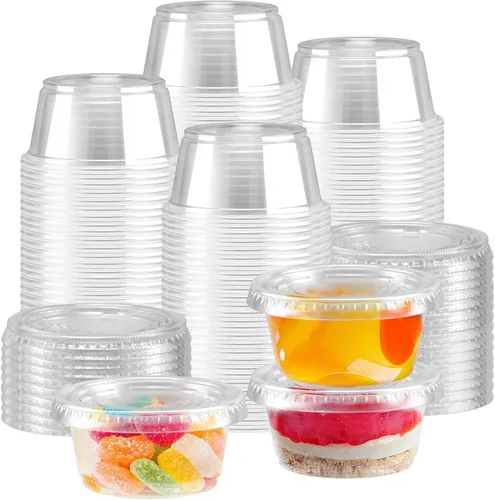 Vista 11 de Clawsoff 360 juegos de vasos desechables de plástico transparente de 4 Vasos de gelatina aptos para alimentos, pequeños recipientes de condimentos a