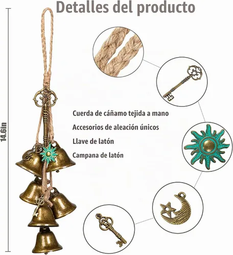 Vista 2 de 2 Piezas Campanas de Bruja para Perilla de Puerta para Protección Campanillas de Viento de Bruja Colgador de Puerta Campanas de Bruja Colgantes