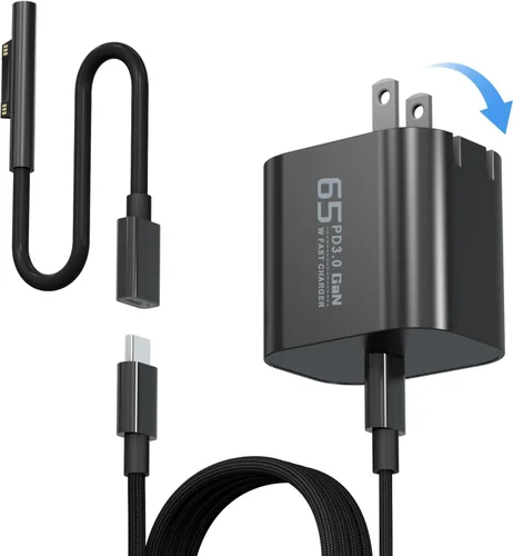Vista 8 de Cargador de portátil Surface Pro de 65 W para Microsoft Surface Pro 11,10, 9, 8, 7+, 7, 6, 5 Surface Laptop 5 Studio 4 Go 3 2, Surface Book 3 2 1