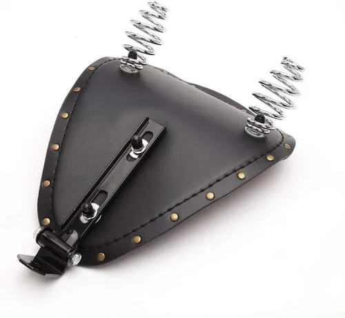 Vista 5 de Asiento Individual de Motocicleta Marrón de 3 Pulgadas con Remaches y Resorte con Placa Base, Kit de Montaje de 3 Pulgadas Compatible con Harley