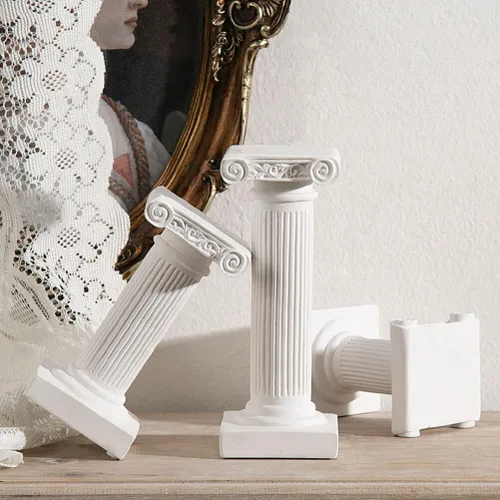 Vista 4 de BESPORTBLE Mini columna de pilar romano, decoración de estatuas de columna romana blanca de resina, estante para decoración de mesa de boda de jardín