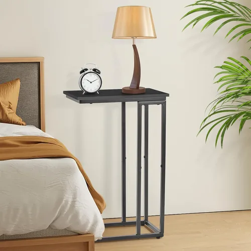 Vista 6 de Mesa auxiliar en forma de C, juego de 2 bandejas de TV, escritorio lateral para laptop, para sala de estar, dormitorio, espacios pequeños, negro