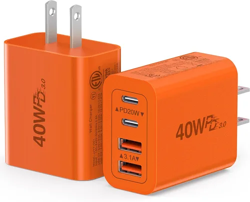 Vista 9 de [Paquete de 2] Cargador de pared USB C, cargador tipo C de 40 W, bloques de 40W 2Pack Azul bebé