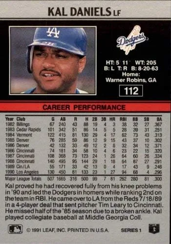 Vista 2 de 1991 Leaf #112 Kal Daniels MLB Baseball Trading Card