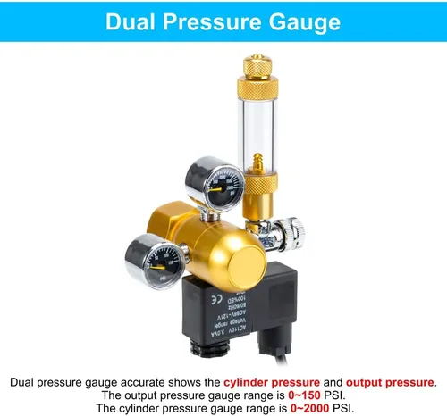 Vista 5 de DaToo Regulador de CO2 para acuario, pantalla de doble calibre con válvula de retención de solenoide de contador de burbujas ajustable para tanque
