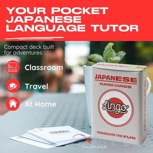 Vista 3 de Lingo - Juego de cartas japonesas en lata de viaje premium Aprende vocabulario japonés y frases para adultos y principiantes Caja de regalo