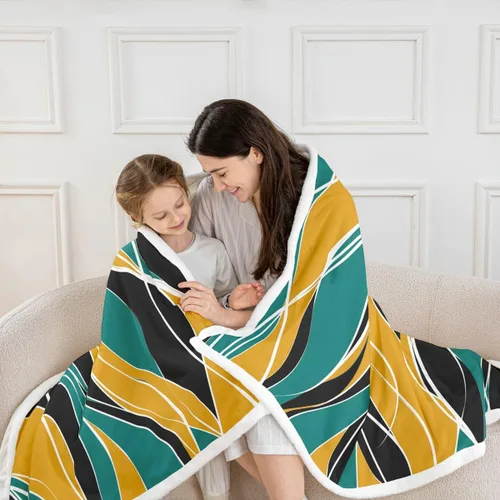 Vista 5 de Erosebridal Manta de sherpa moderna para niños y adolescentes, color naranja, verde azulado, negro, manta para silla, manta de forro polar con rayas