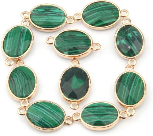 Vista 5 de LE SKY Conectores de piedra natural con forma de huevo facetado, dijes de ágata negra para hacer joyas, collares, pulseras, 10
