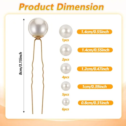 Vista 2 de 18 piezas de accesorios para el cabello de novia, perlas de boda, pasadores de pelo en forma de U, clips de perlas para novia, dama de honor