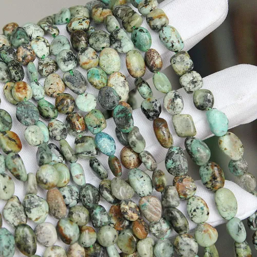Vista 5 de MJDCB Cuentas de piedra de forma irregular natural de 8-10 mm, turquesa de África, piedras preciosas para sanación energética, para hacer joyas
