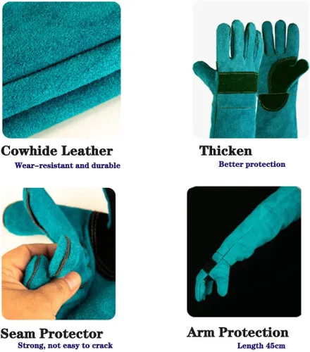 Vista 3 de Guantes de manejo de animales, guantes protectores antiarañazos para entrenamiento de perros, gatos, pájaros, serpientes, loros, lagartos, animales