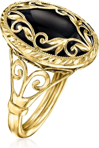 Vista 3 de Ross-Simons Anillo de ónix negro en oro amarillo de 14 quilates