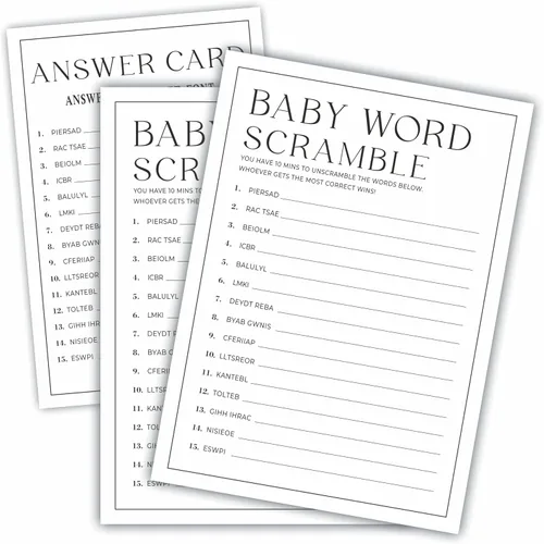 Vista 10 de Juego de 30 juegos de fiesta de baby shower de 5 x 7 pulgadas, minimalismo en blanco y negro, juego de mamá o papá para los deseos de los invitados