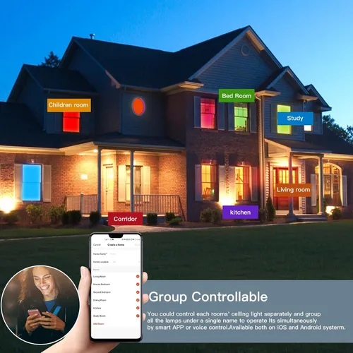 Vista 5 de TALOYA Lámpara de techo inteligente de 10 pulgadas de montaje empotrado LED con luz nocturna RGB, compatible con Alexa Google Assistant, lámpara