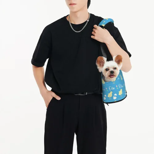 Vista 4 de Transportador personalizado para mascotas, diseño de huevos y pollo amarillo de dibujos animados de Pascua, plegable, de lados suaves, bolsa
