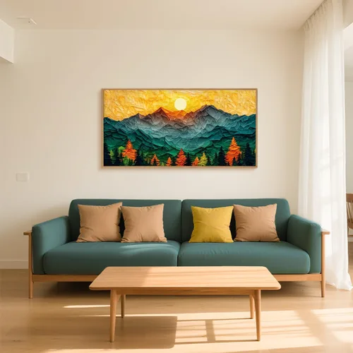 Vista 42 de Celestdeco Juego de arte de pared en lienzo abstracto y neutro grande con marco naranja, moderno y minimalista para pared, diseño geométrico bohemio