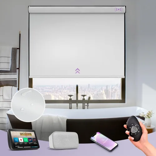 Vista 20 de Graywind Persianas enrollables motorizadas 100% opacas compatibles con Alexa Google, de vinilo, impermeables, inalámbricas, control remoto A-Beige