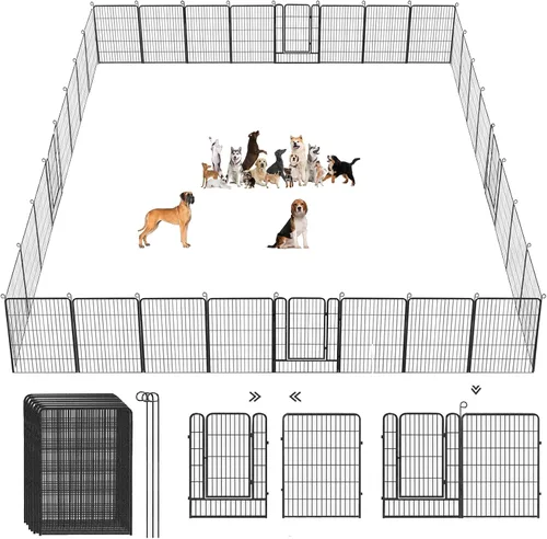 Vista 15 de Corralito para perros, 32 pulgadas, 10 paneles cerca para perros de exterior, corral para perros de interior antióxido, corral para mascotas