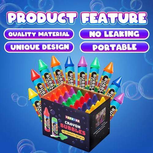 Vista 7 de Crayon Bubble Bottles (24-Pack) Party Favors for Kids & Birthday Parties Burbujas de crayón