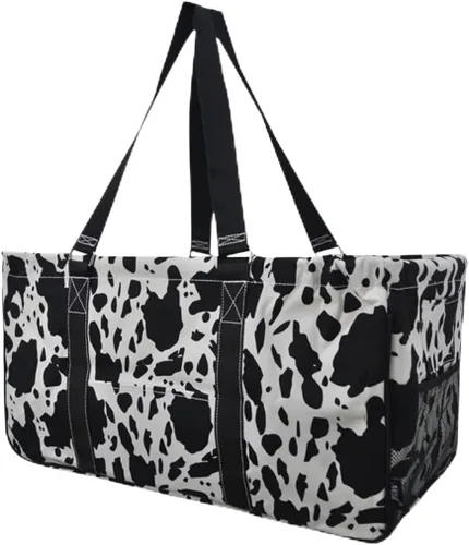Vista 9 de NGIL Bolsa de comestibles reutilizable extra grande plegable de gran tamaño para comestibles, almacenamiento, picnic, playa, Estampado de vaca