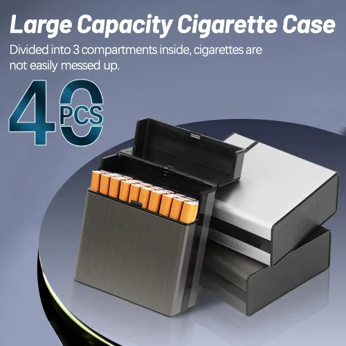 Vista 3 de Estuche para cigarrillos (40 capacidades), funda de aluminio cepillado para cigarrillos con cierre superior magnético sólido, caja protectora