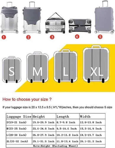 Vista 7 de Protector de equipaje de viaje protector de maleta lavable antiarañazos fundas de equipaje de elastano Negro S Fit 19-21 Inch Luggage